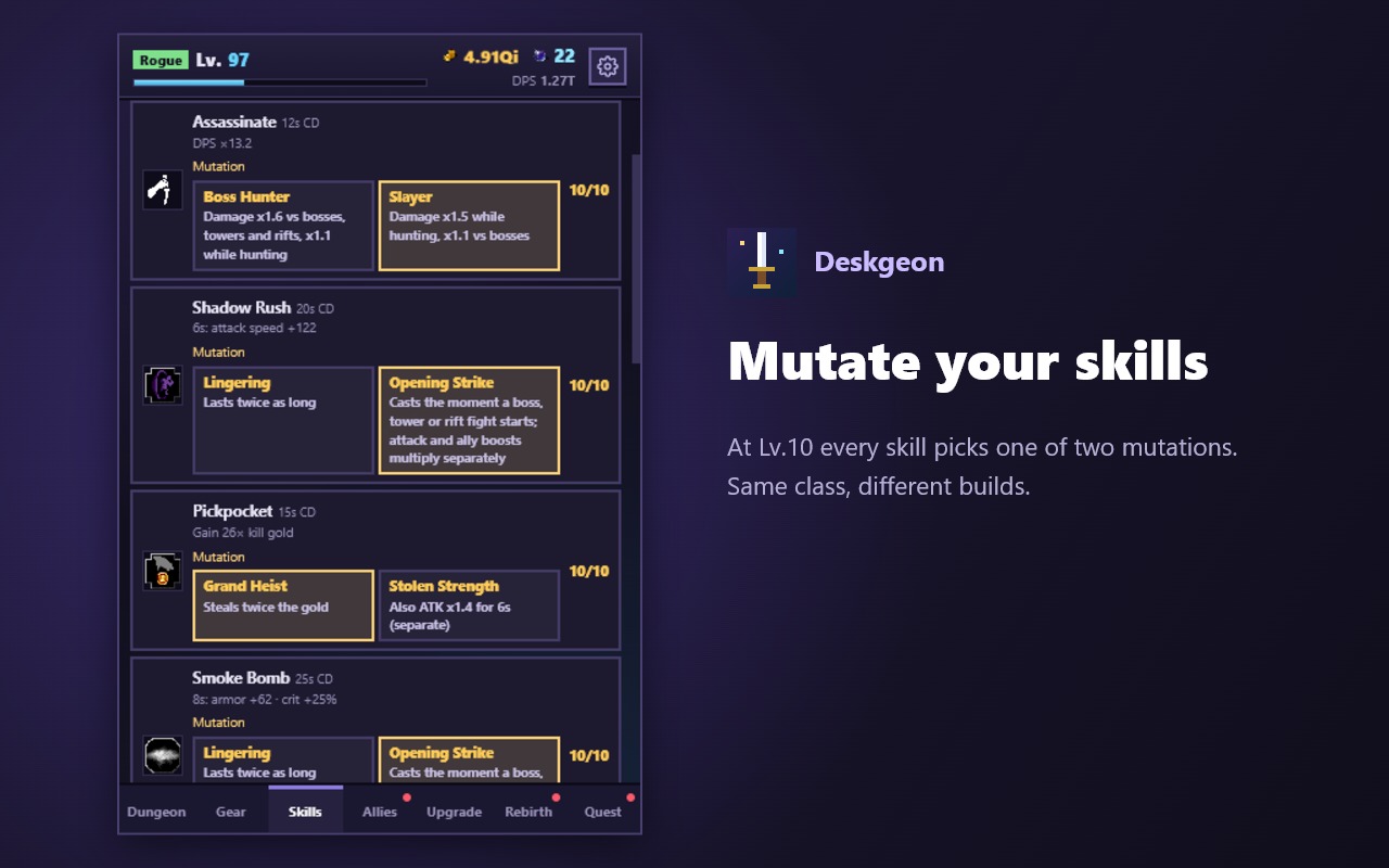 Skill mutations in Deskgeon